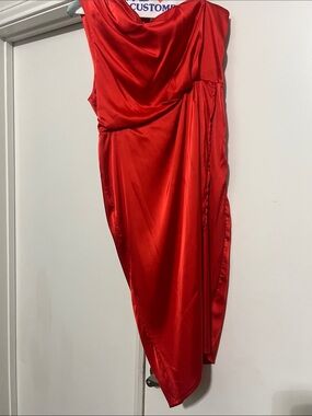 Amazon Red One-Shoulder Satin Evening Dress